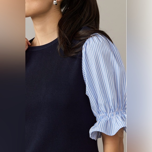 Nina Twofer Striped Half Sleeve Blouse - Picture 3 of 5